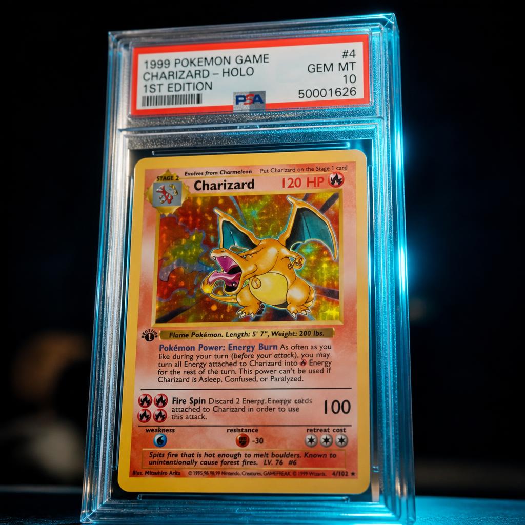Graded holographic card in a clear protective slab